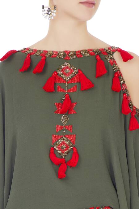 Surily G Green Round Tassel Top at Aza Fashions Surily G_Green Round Tassel Top _at_Aza_Fashions