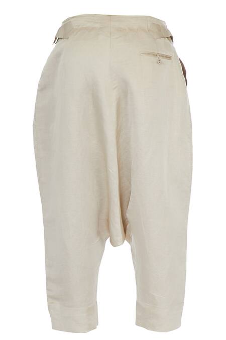 Bloni_Beige Linen Drop Crotch Pants_Online_at_Aza_Fashions