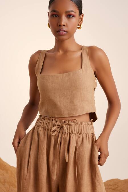 Cord Brown Linen Drawstring Waist Pant Online at Aza Fashions Cord_Brown Linen Drawstring Waist Pant_Online_at_Aza_Fashions