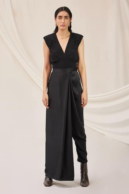 431-88 by Shweta Kapur Black Satin Draped Pant  