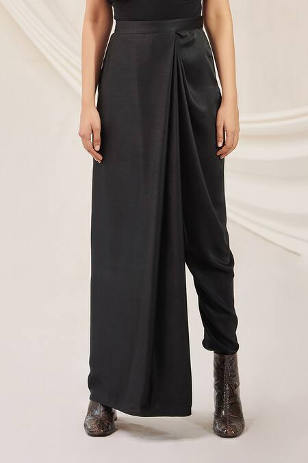 Buy_431-88 By Shweta Kapur_Black Satin Draped Pant_Online_at_Aza_Fashions