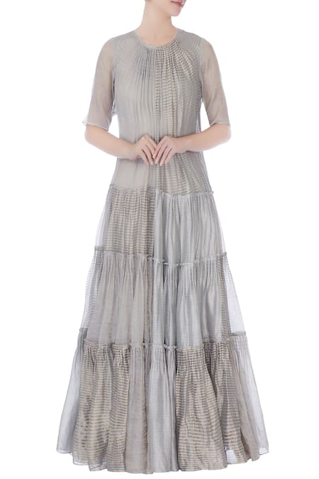 Urvashi Kaur Chanderi Silk Tiered Gown 