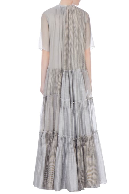 Urvashi Kaur Chanderi Silk Tiered Gown 