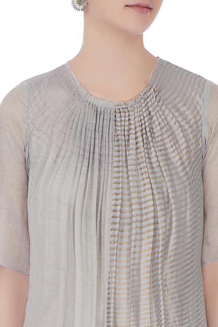 Urvashi Kaur Blue Round Chanderi Silk Tiered Gown at Aza Fashions Urvashi Kaur_Blue Round Chanderi Silk Tiered Gown _at_Aza_Fashions