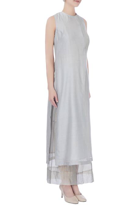 Urvashi Kaur_Blue Round Chanderi Silk Tunic _Online_at_Aza_Fashions