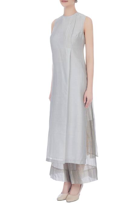 Buy_Urvashi Kaur_Blue Round Chanderi Silk Tunic _Online_at_Aza_Fashions