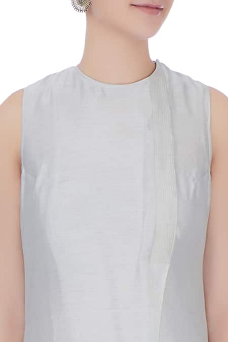 Urvashi Kaur_Blue Round Chanderi Silk Tunic _at_Aza_Fashions