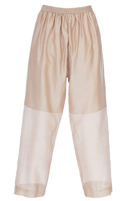 Urvashi Kaur_Beige Chanderi Silk Pants _Online_at_Aza_Fashions