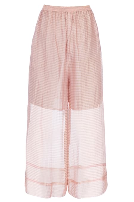 Urvashi Kaur_Peach Silk Organza Tissue Sheer Panel Palazzo _Online_at_Aza_Fashions