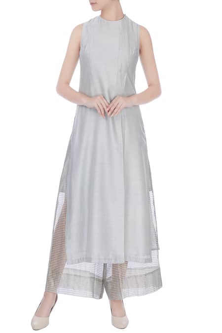 Urvashi Kaur Tissue Silk Sheer Panel Striped Pant 