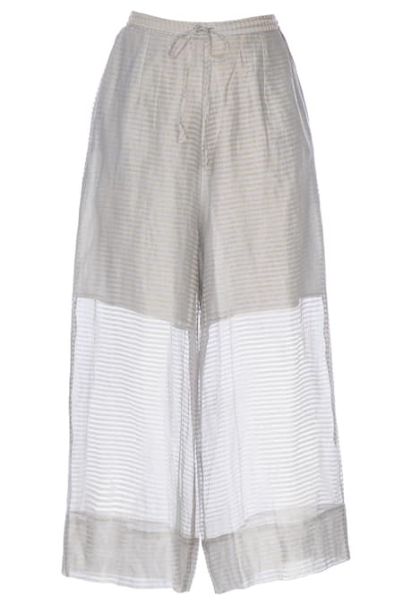 Urvashi Kaur Tissue Silk Sheer Panel Striped Pant 