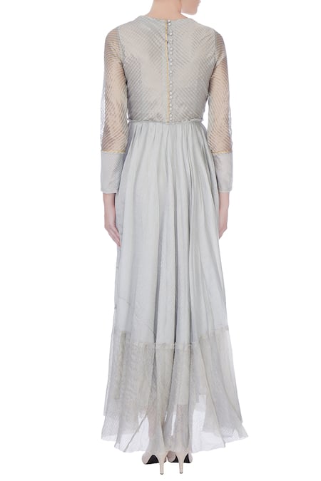 Urvashi Kaur Striped Pleated Flare Anarkali 