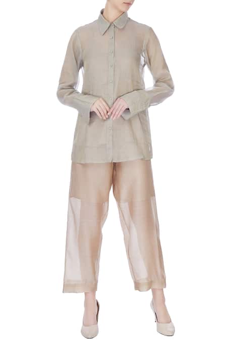 Urvashi Kaur Tissue Silk Sheer Full Sleeve Shirt 