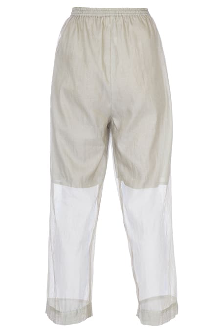 Urvashi Kaur_Blue Net, Silk Sheer Panel Zari Weave Tie-up Pants _Online_at_Aza_Fashions