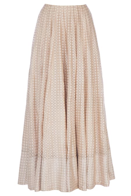 Urvashi Kaur_Beige Silk Zari Textured Flared Maxi Skirt _Online_at_Aza_Fashions