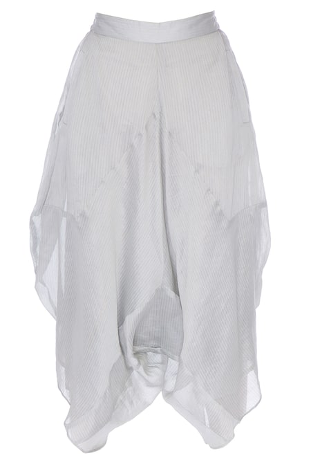 Urvashi Kaur_Blue Chanderi Silk Striped Asymmetric Hem Pant _Online_at_Aza_Fashions