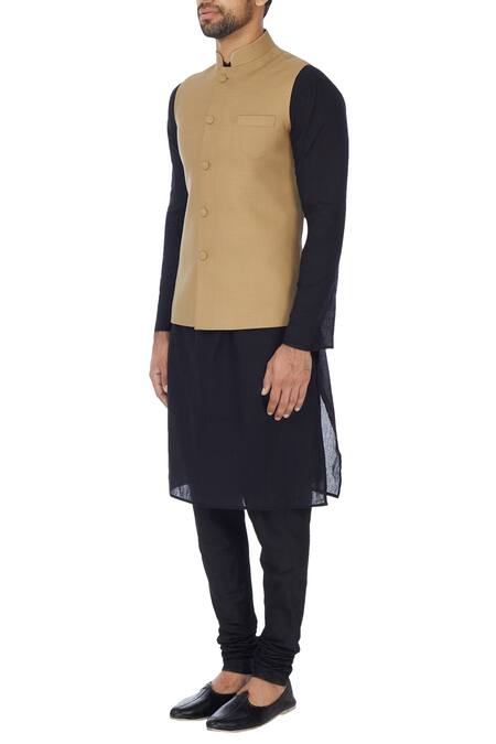 Buy_Sol By Piyush Dedhia_Beige Matty Solid Bundi Jacket _Online_at_Aza_Fashions