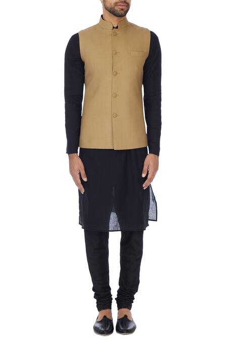 Shop_Sol By Piyush Dedhia_Beige Matty Solid Bundi Jacket _Online_at_Aza_Fashions