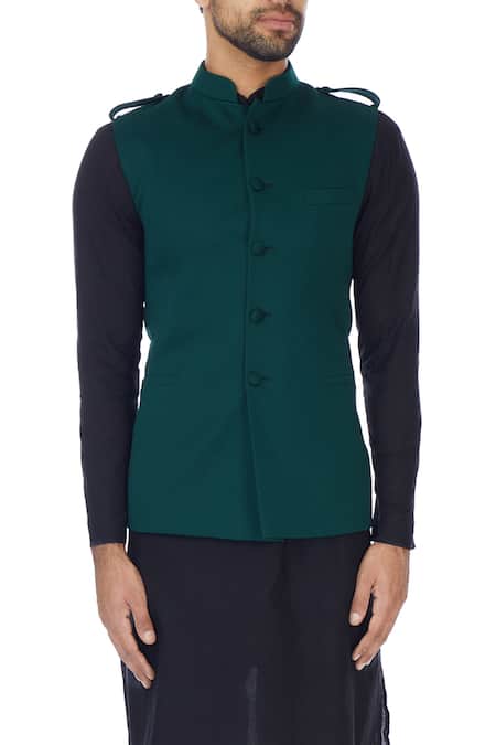 Wintage Men's Tweed Wool Festive and Casual Nehru Jacket Vest Waistcoat :  Green