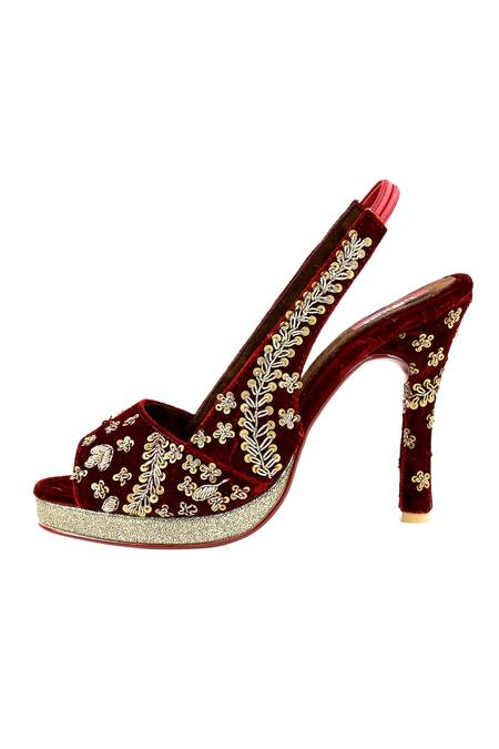 Buy Maroon 5-inch velvet peep-toe heels 