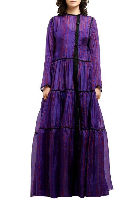 Saaksha & Kinni_Purple Tiered Long Jacket_Online_at_Aza_Fashions