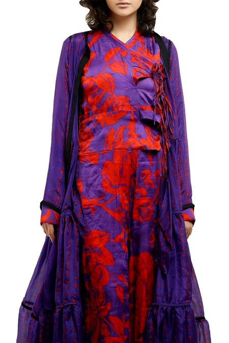 Buy_Saaksha & Kinni_Purple Tiered Long Jacket_Online_at_Aza_Fashions