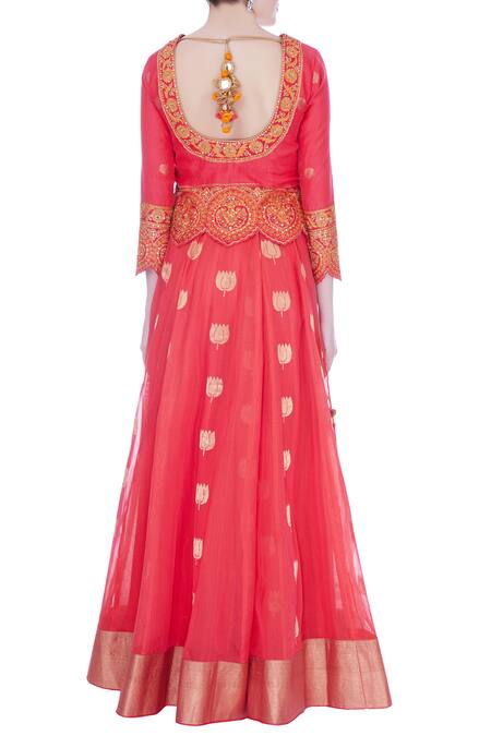 Shop_Rar Studio_Pink Chanderi Handloom Embroidered Lehenga Set_at_Aza_Fashions