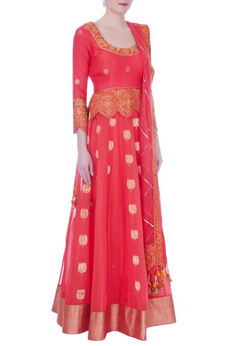 Rar Studio_Pink Chanderi Handloom Embroidered Lehenga Set_Online_at_Aza_Fashions