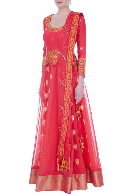 Buy_Rar Studio_Pink Chanderi Handloom Embroidered Lehenga Set_Online_at_Aza_Fashions