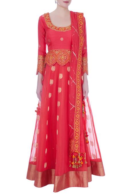 Shop_Rar Studio_Pink Chanderi Handloom Embroidered Lehenga Set_Online_at_Aza_Fashions