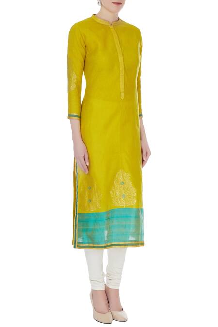 Rar Studio_Green Handloom Chanderi Kurta_Online_at_Aza_Fashions