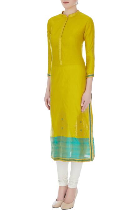 Buy_Rar Studio_Green Handloom Chanderi Kurta_Online_at_Aza_Fashions
