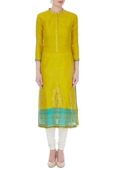 Shop_Rar Studio_Green Handloom Chanderi Kurta_Online_at_Aza_Fashions
