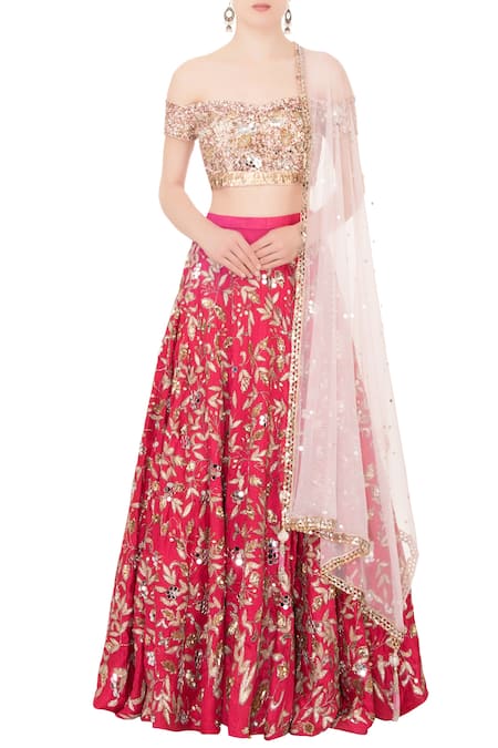 Mani Bhatia Pink Sweetheart Neck Embroidered Lehenga Set 