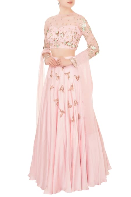 Mani Bhatia Pink Round Embroidered Lehenga Set 