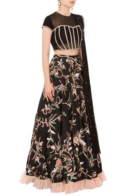 Mani Bhatia Black Round Embroidered Lehenga Set Online at Aza Fashions Mani Bhatia_Black Round Embroidered Lehenga Set _Online_at_Aza_Fashions