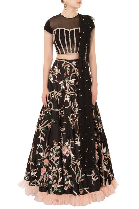Shop Mani Bhatia Black Round Embroidered Lehenga Set Online at Aza Fashions Shop_Mani Bhatia_Black Round Embroidered Lehenga Set _Online_at_Aza_Fashions