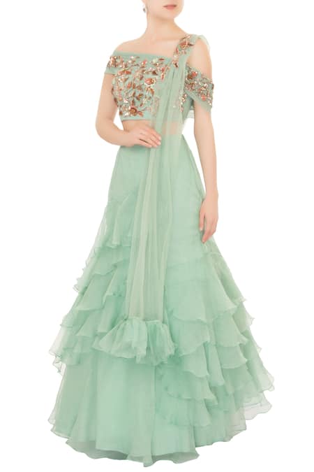 Mani Bhatia Green Na Ruffle Layered Lehenga Set 