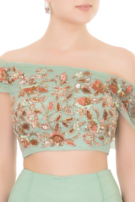 Mani Bhatia Green Na Ruffle Layered Lehenga Set at Aza Fashions Mani Bhatia_Green Na Ruffle Layered Lehenga Set _at_Aza_Fashions