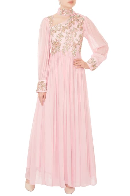 Mani Bhatia Pink Round Draped Embroidered Anarkali For Women