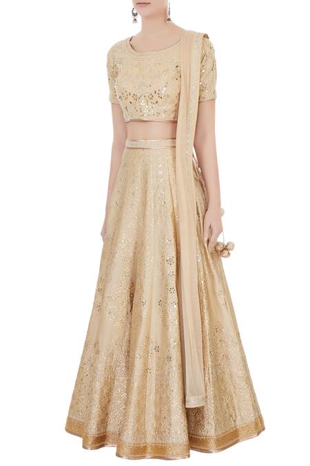 Buy_Vandana Sethi_Beige Round Embroidered Lehenga Set_Online_at_Aza_Fashions