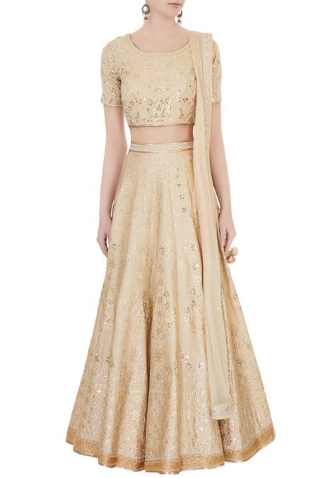 Shop_Vandana Sethi_Beige Round Embroidered Lehenga Set_Online_at_Aza_Fashions