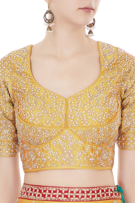 Vandana Sethi Yellow Leaf Neck Embroidered Lehenga Set at Aza Fashions Vandana Sethi_Yellow Leaf Neck Embroidered Lehenga Set_at_Aza_Fashions