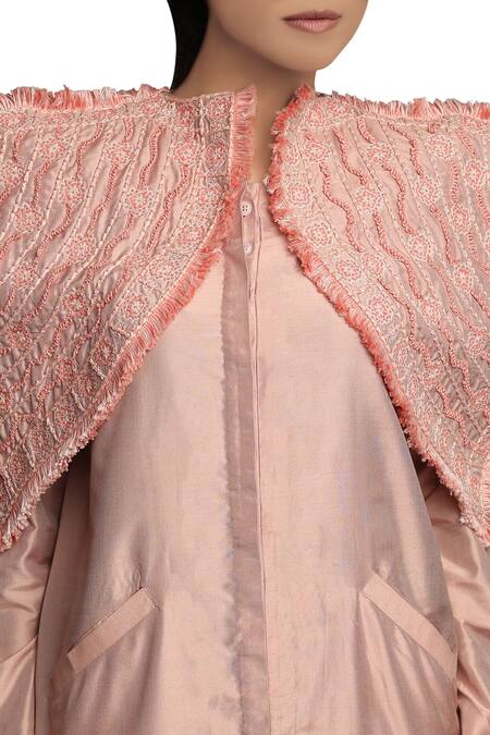 Priyam Narayan Pink Pure Silk Embroidered Cape And Dress Online at Aza Fashions Priyam Narayan_Pink Pure Silk Embroidered Cape And Dress_Online_at_Aza_Fashions