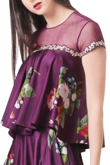 Mahima Mahajan_Purple Modal Satin Printed Floral Round Lehenga With Blouse_Online_at_Aza_Fashions