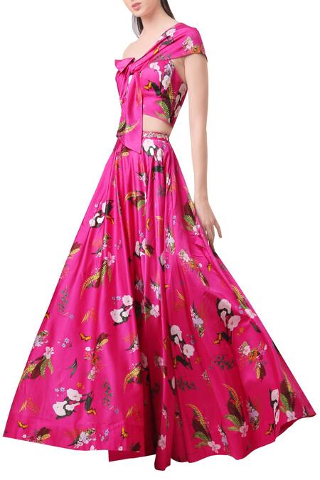 Mahima Mahajan Pink Modal Satin Printed Floral Motifs Blouse And Lehenga Set Online at Aza Fashions Mahima Mahajan_Pink Modal Satin Printed Floral Motifs Blouse And Lehenga Set_Online_at_Aza_Fashions