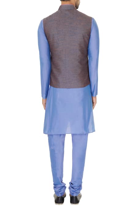 Narendra Kumar Silk Linen Bundi & Draped Kurta Set 