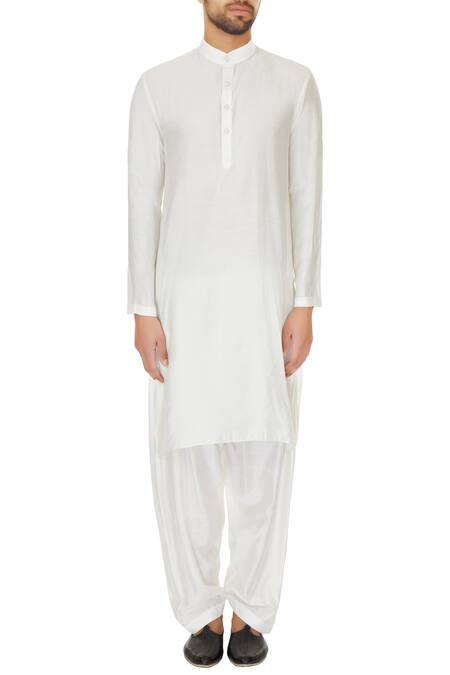 Shop_Narendra Kumar_White Linen Printed Checks Chequered Bundi And Kurta Set  _Online_at_Aza_Fashions