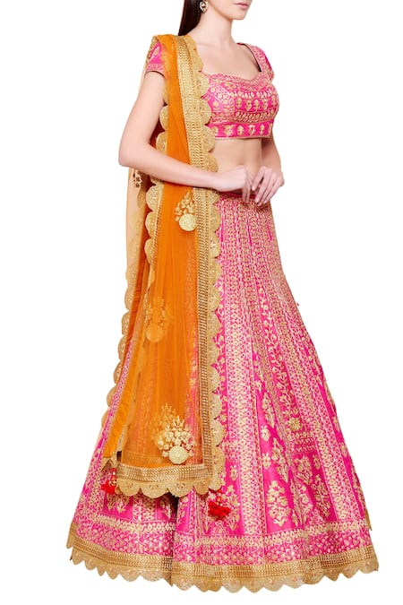 Shyam Narayan Prasad_Pink U Neck Embroidered Bridal Lehenga Set _Online_at_Aza_Fashions