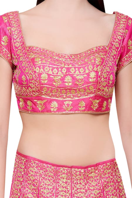 Shop_Shyam Narayan Prasad_Pink U Neck Embroidered Bridal Lehenga Set _Online_at_Aza_Fashions